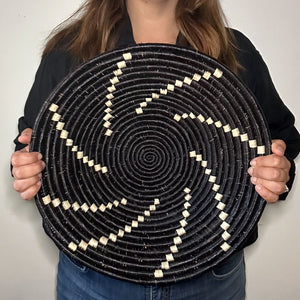 16" Black with Stripes Handwoven Basket from Uganda