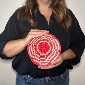 8" Red and Natural Handwoven Basket from Uganda