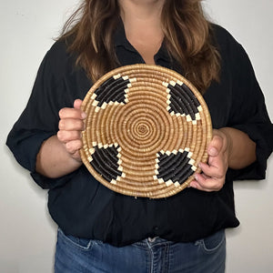 10" Tan and Black Handwoven Basket from Uganda