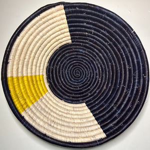 16" Navy and Yellow Handwoven Basket from Uganda